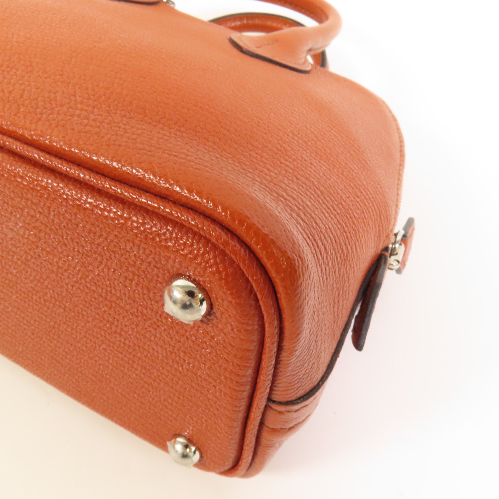 HERMES Chevre皮革Mini Bolide銀扣手挽肩背兩用袋Cuivre