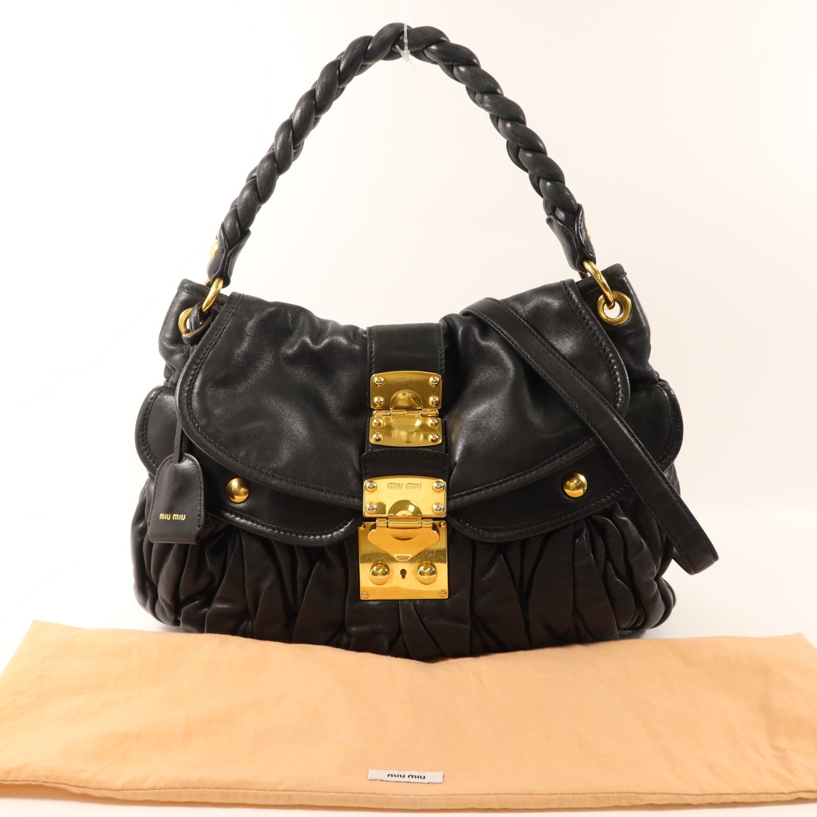 Miu Miu 羊皮皮革2Way Shoulder Bag金扣手挽肩背兩用袋