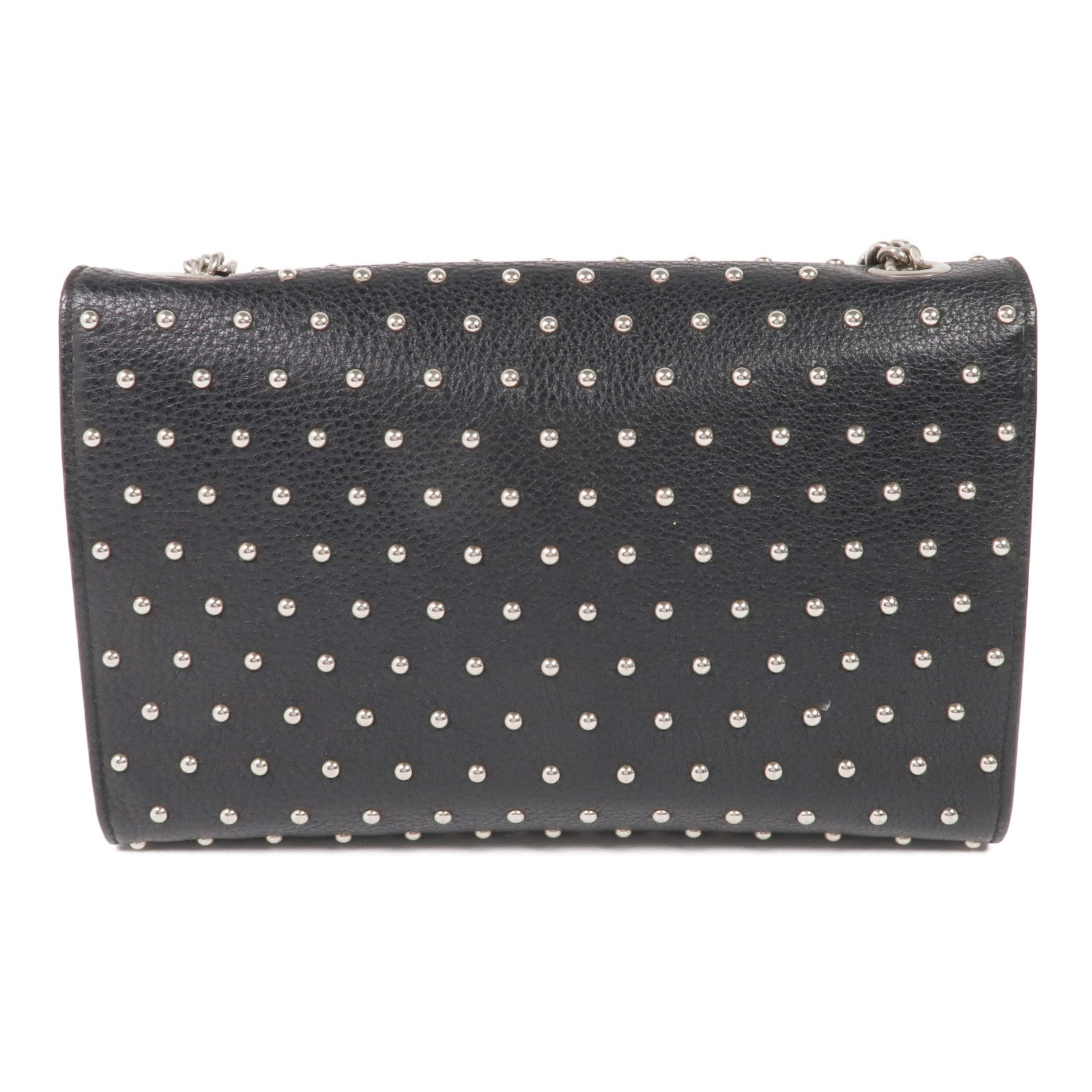 GUCCI 牛皮皮革Stud Bamboo Shoulder Bag銀扣鏈帶肩背袋