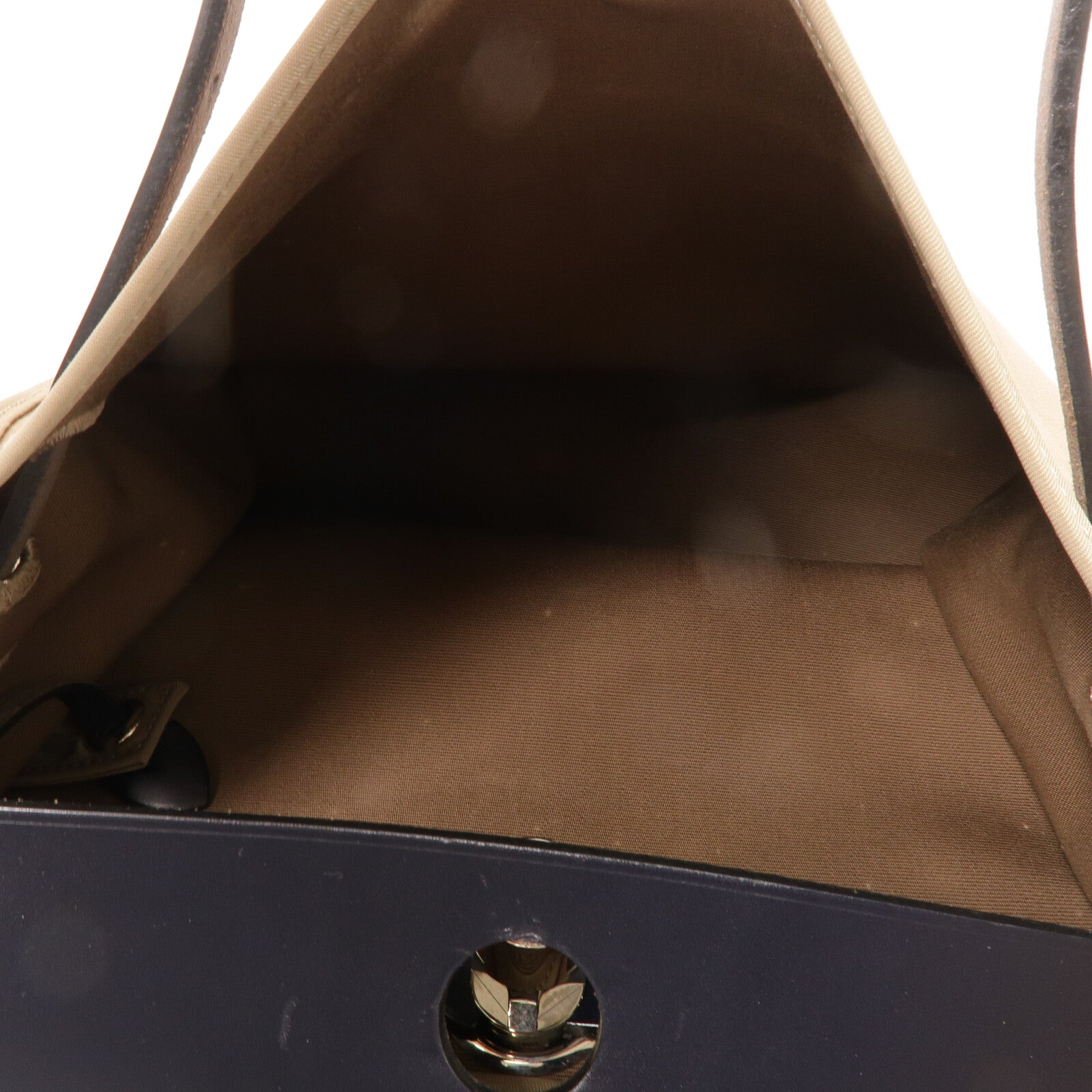 HERMES 帆布/Vache Hunter皮革Herbag PM手挽肩背兩用袋Etoupe/Bleu Indigo