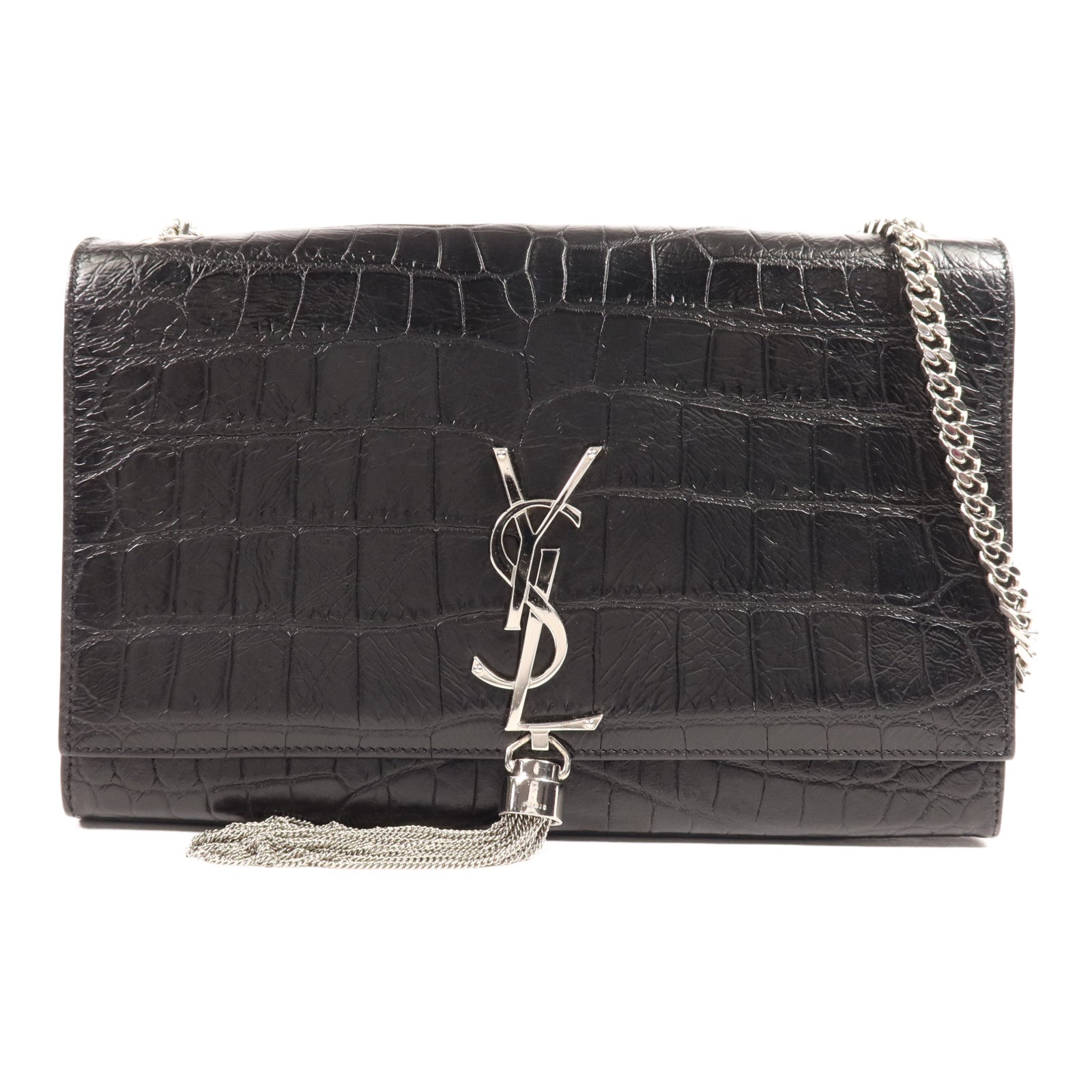 YVES SAINT LAURENT 牛皮皮革Kate Tassel銀扣鏈帶肩背袋