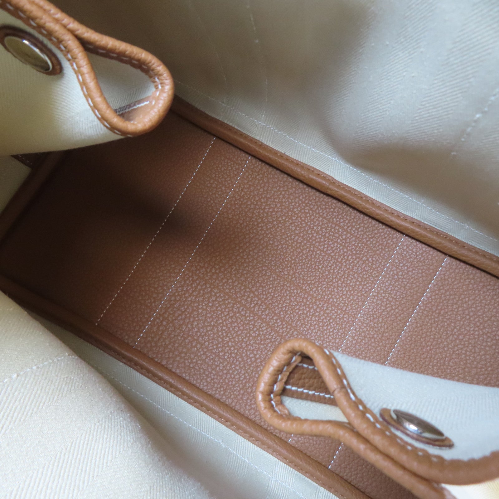 HERMES 帆布Garden Party PM銀扣手挽袋Gold/啡色