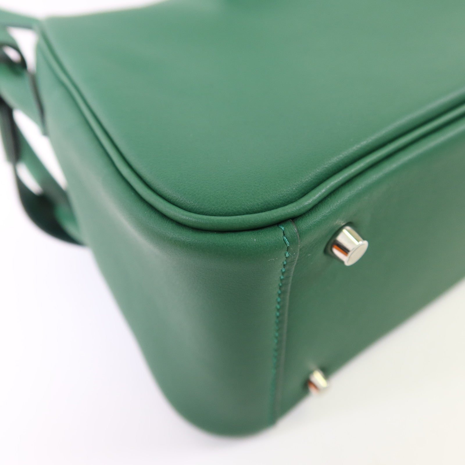 HERMES Swift皮革Mini Lindy銀扣手挽肩背兩用袋Vert Moyen