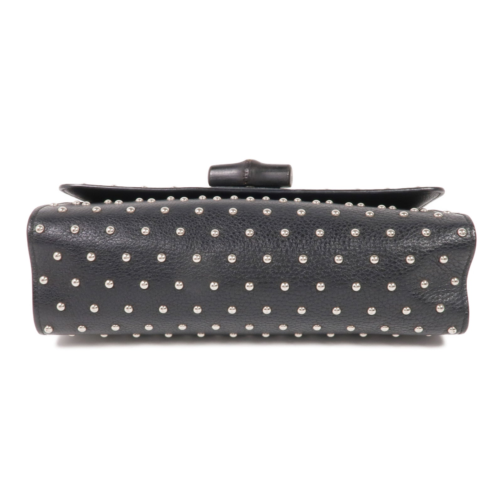 GUCCI 牛皮皮革Stud Bamboo Shoulder Bag銀扣鏈帶肩背袋