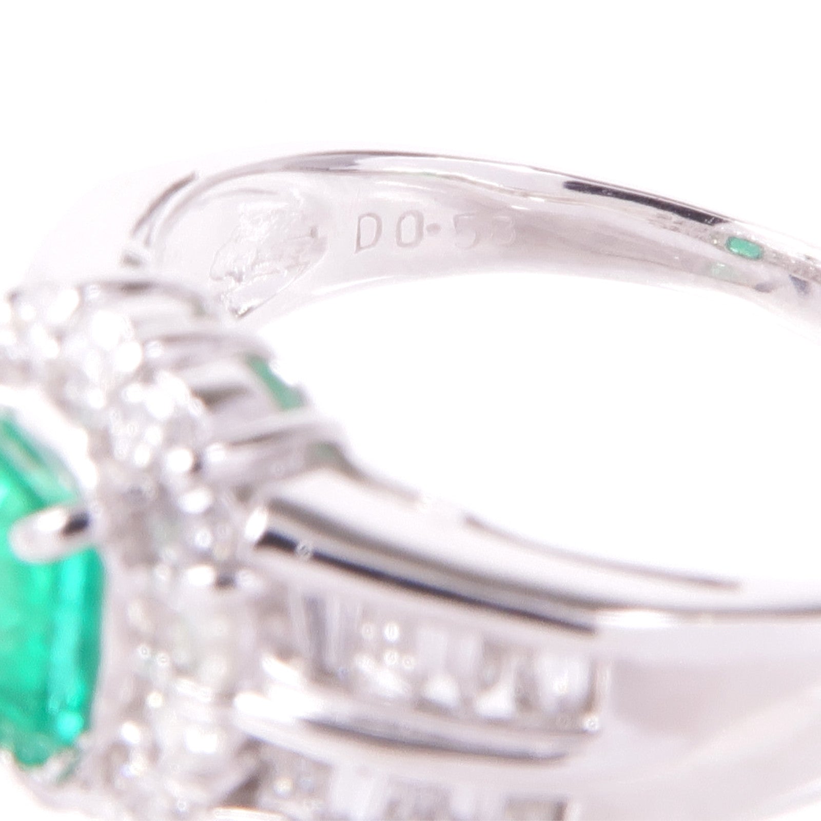 JEWELRY PT900鉑金Emerald Diamond Ring綠寶石/鑽石戒指US#7