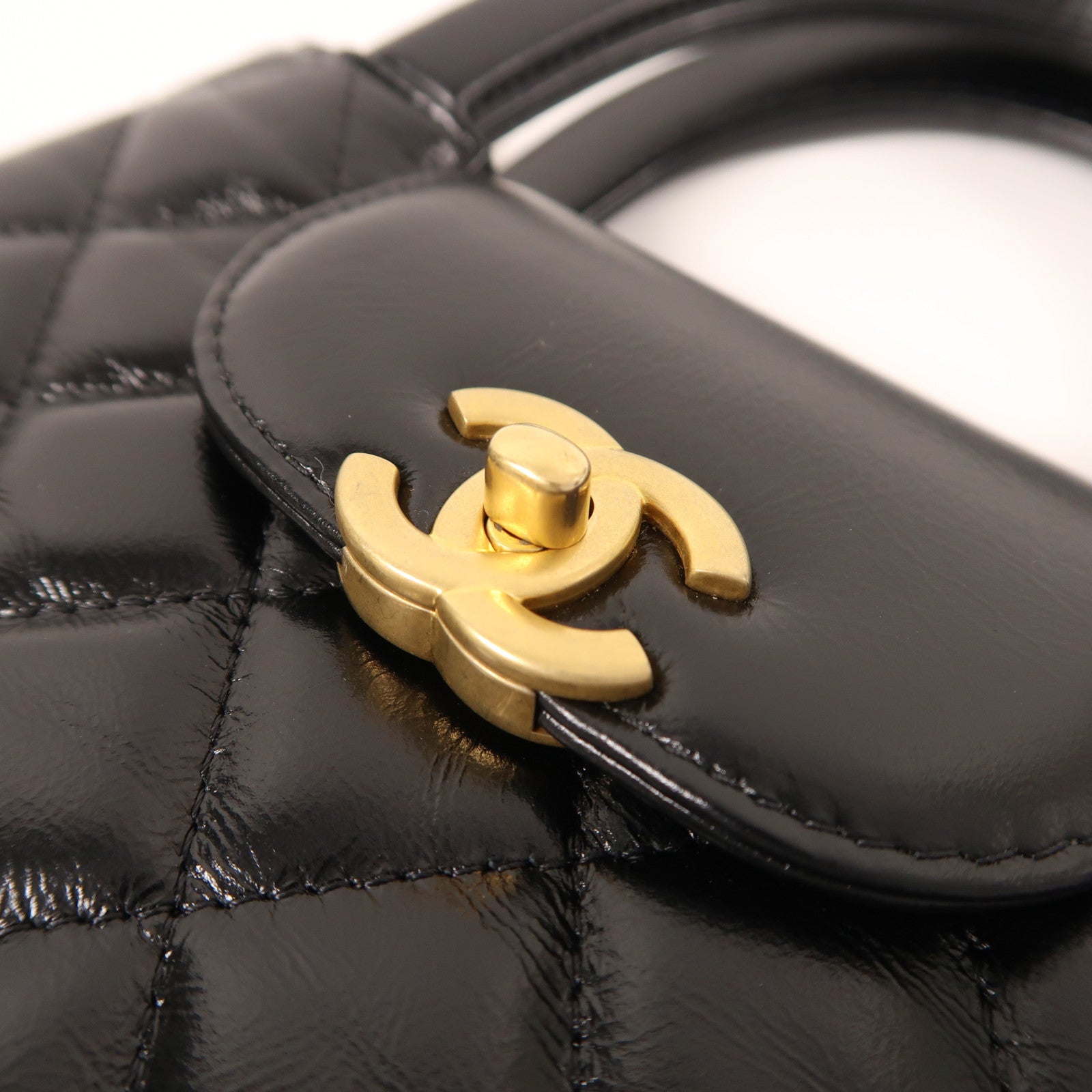 CHANEL 牛皮皮革Kelly Shiny Crumpled Mini金扣手挽肩背兩用袋