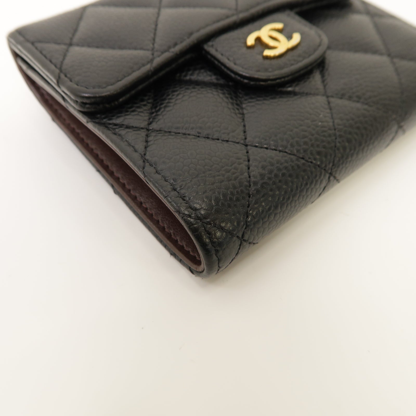 CHANEL 菱格Caviar皮革Classic Small Flap Wallet金扣錢包黑色