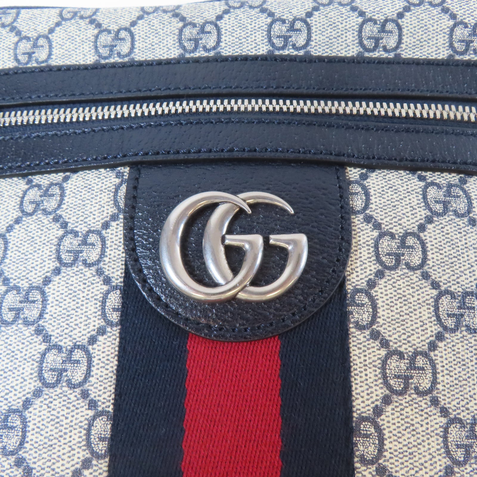 GUCCI 塗層帆布Shoulder Bag銀扣肩背袋啡色/深藍色