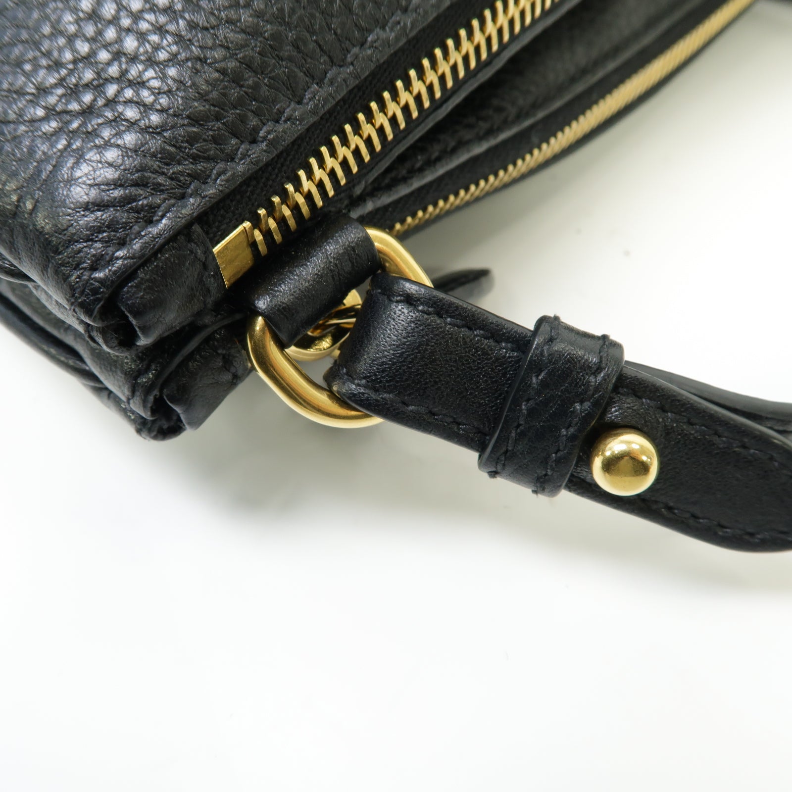 PRADA 牛皮皮革Shoulder Bag銀扣肩背袋黒色