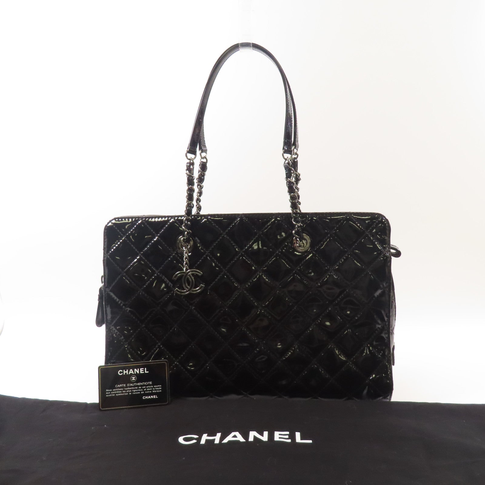 CHANEL 漆皮皮革Shoulder Tote銀扣肩背袋/手挽袋