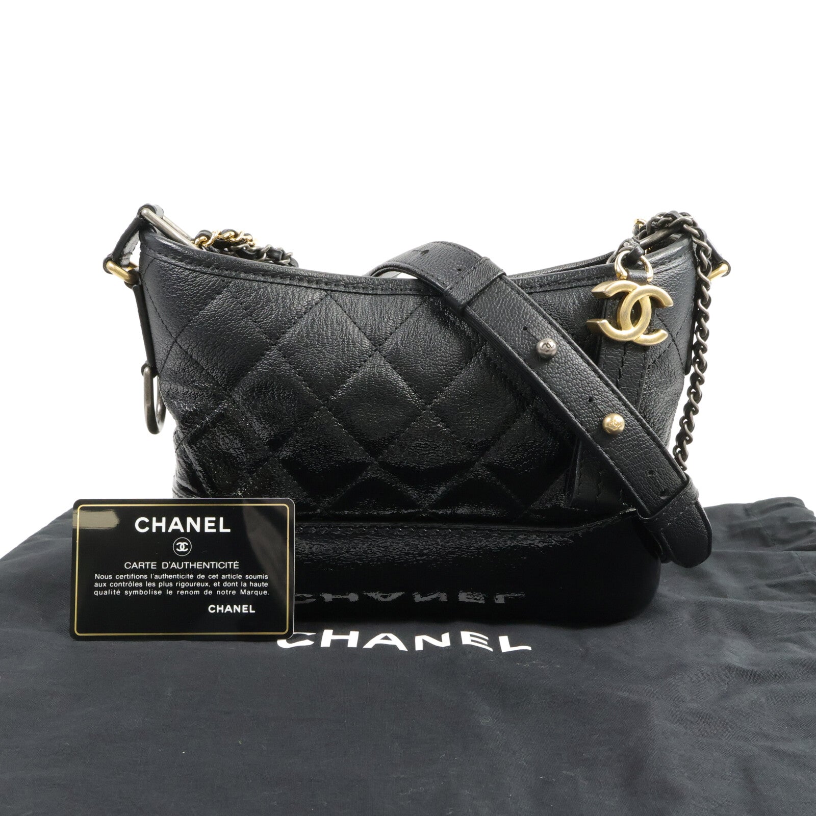 CHANEL 漆皮皮革/牛皮皮革Gabrielle Small鏈帶肩背袋
