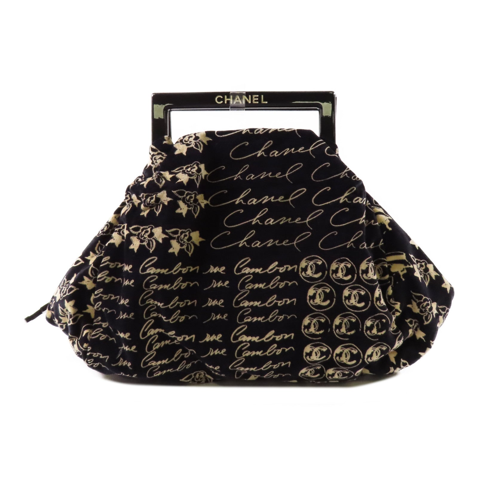 CHANEL 天鵝絨Velour Rue Cambon Printed Bag銀扣手挽袋