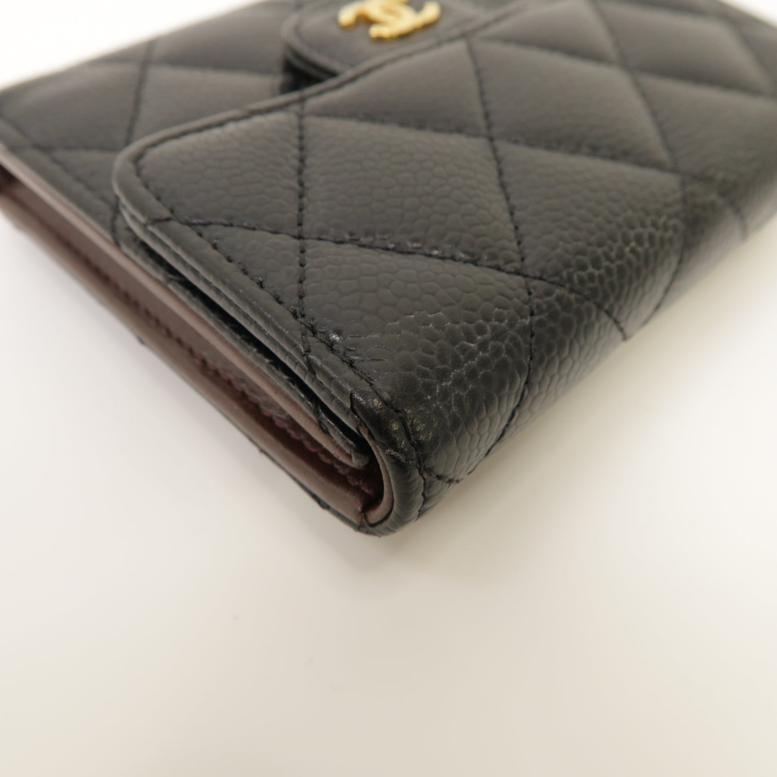 CHANEL 菱格Caviar皮革Classic Small Flap Wallet金扣錢包黑色