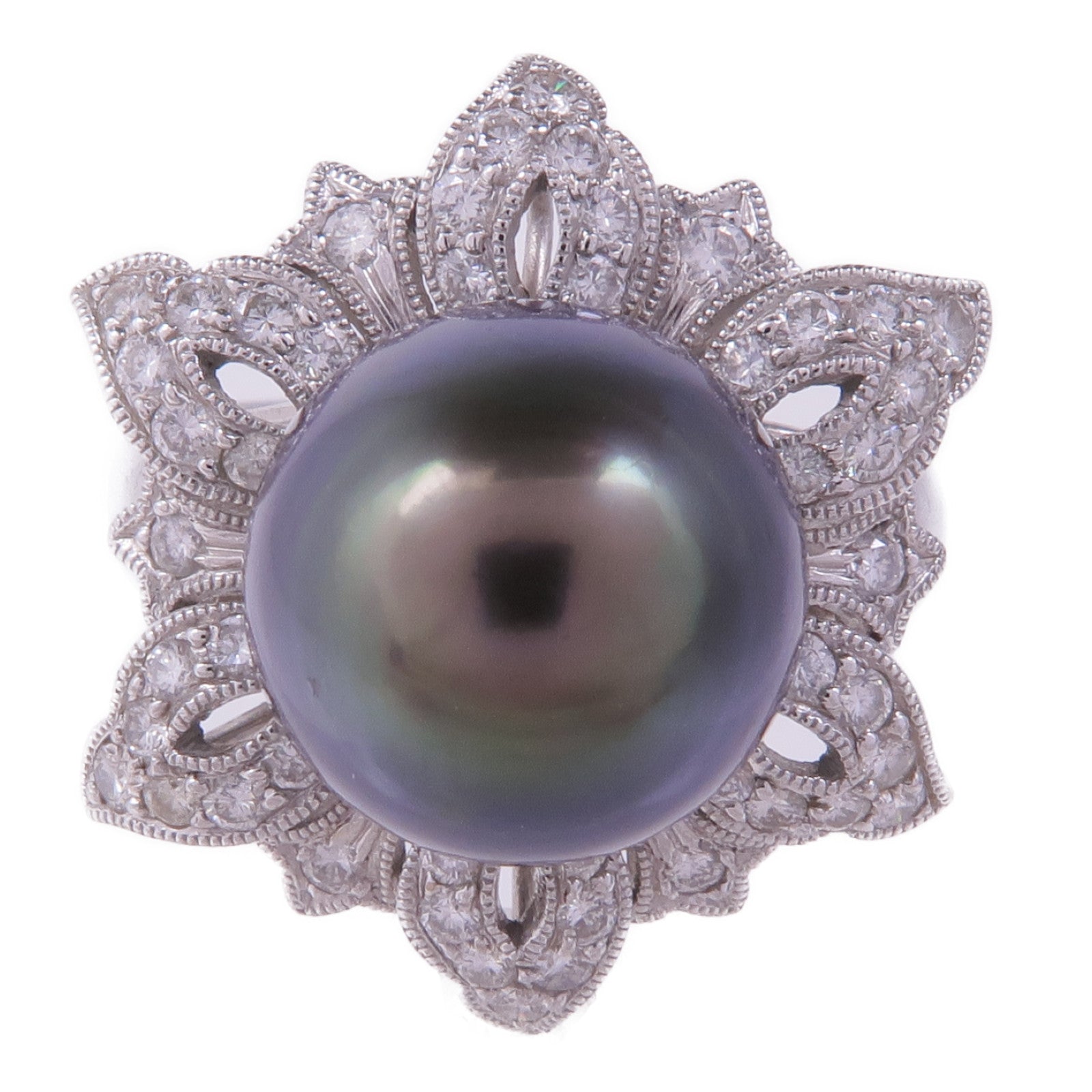 JEWELRY 18K白金Pearl Diamond Ring珍珠鑽石戒指US#6.5