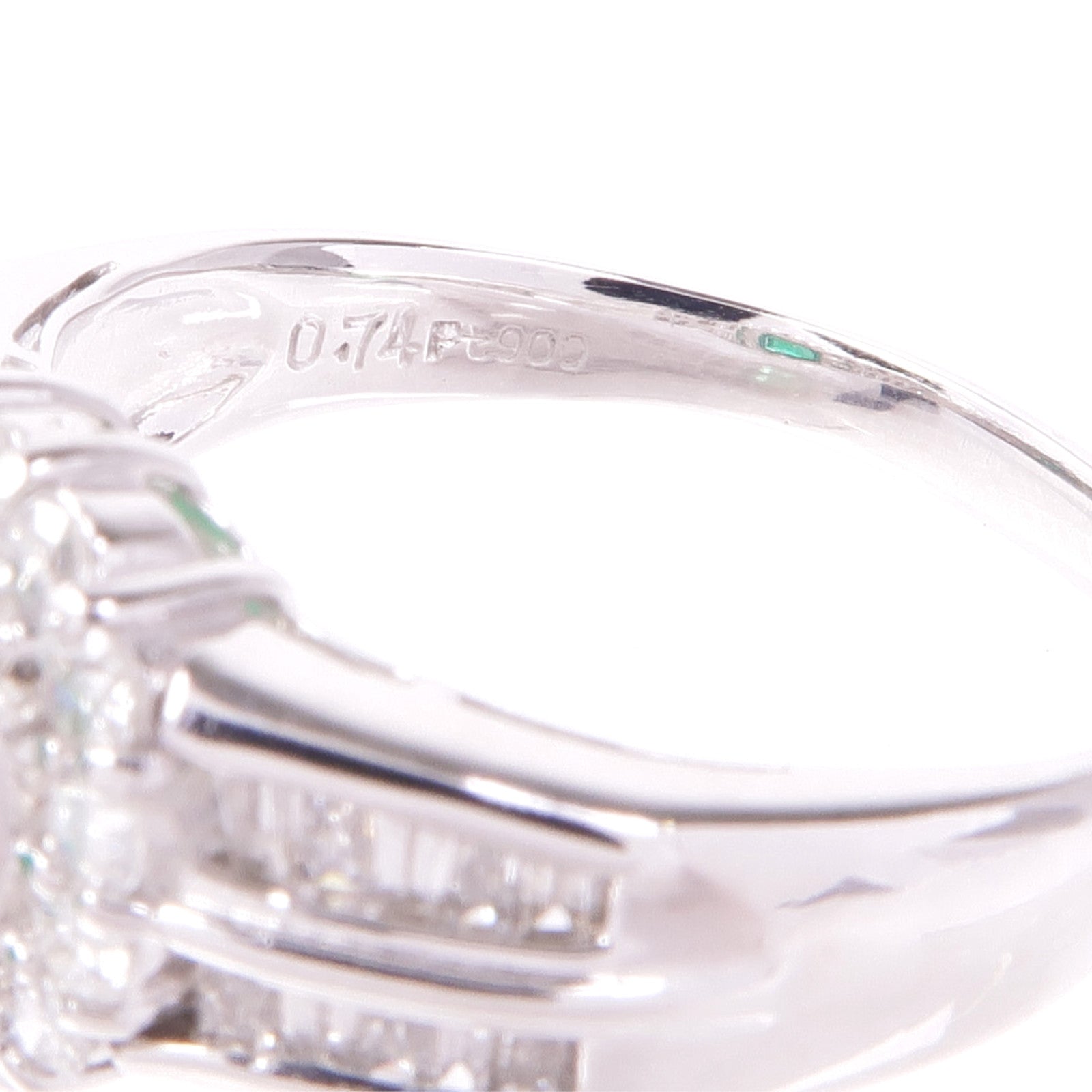 JEWELRY 【激減優惠】PT900鉑金Emerald Diamond Ring綠寶石/鑽石戒指US#7