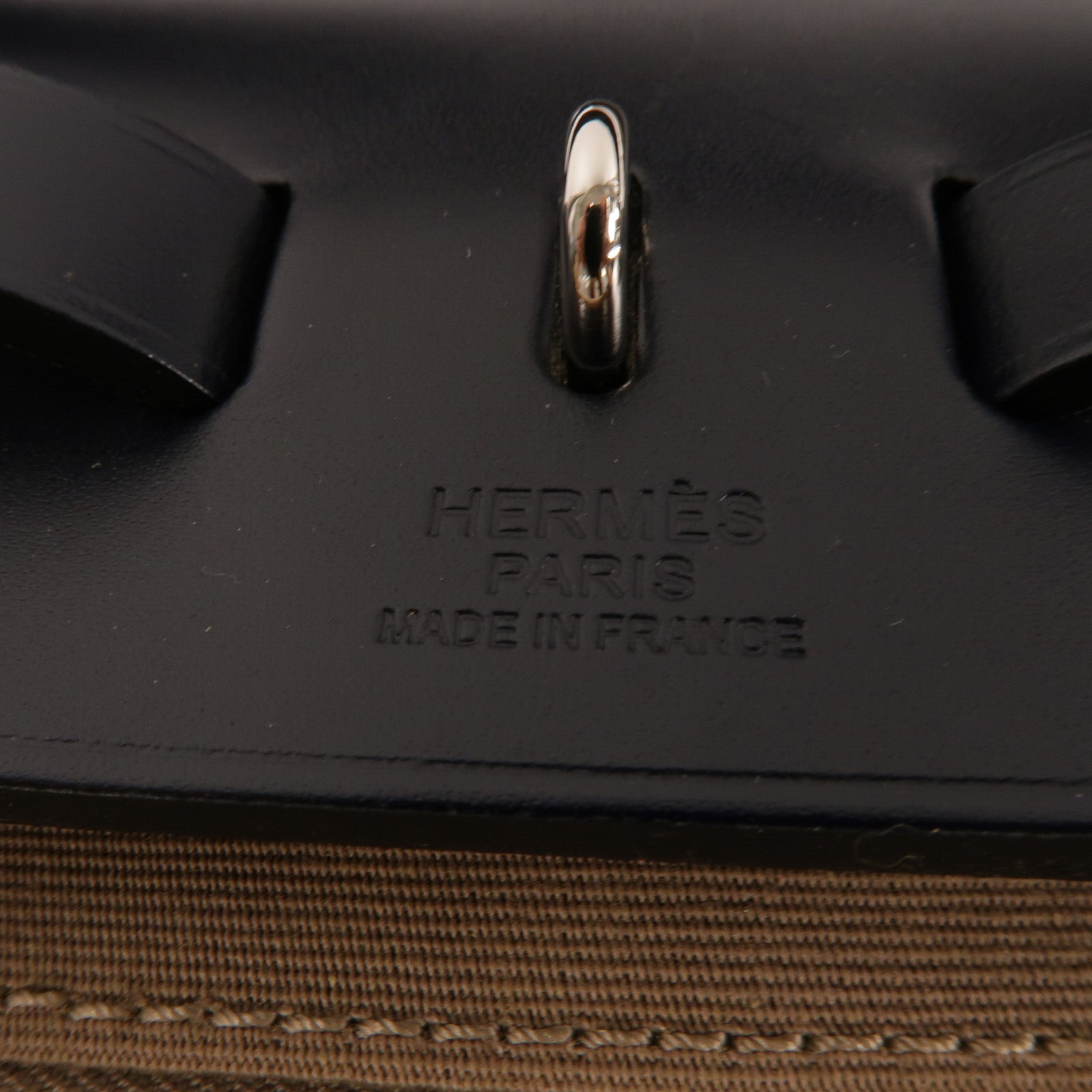 HERMES 帆布/Vache Hunter皮革Herbag PM手挽肩背兩用袋Etoupe/Bleu Indigo