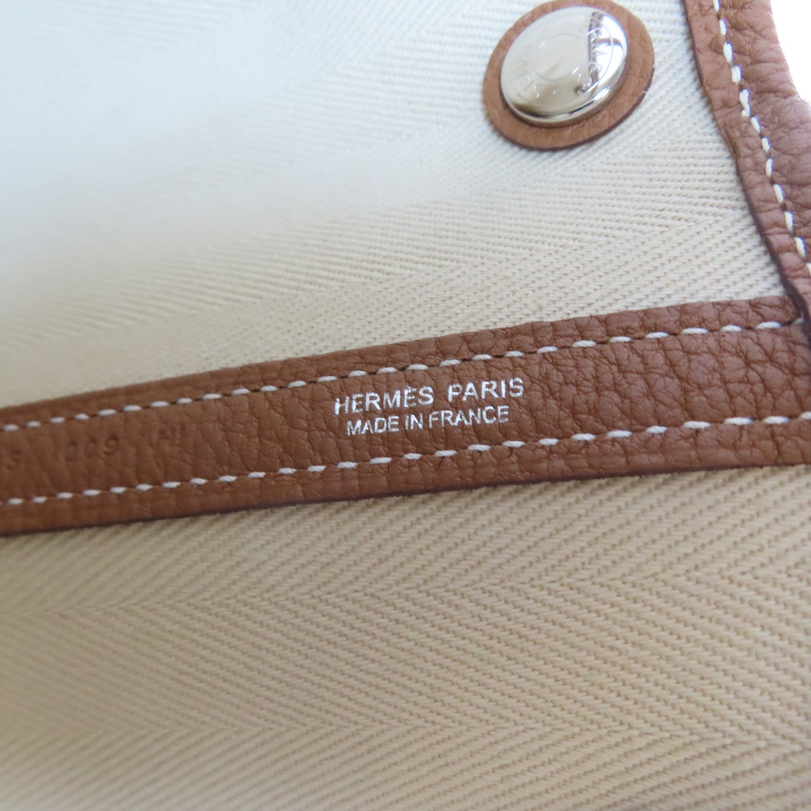 HERMES 帆布Garden Party PM銀扣手挽袋Gold/啡色