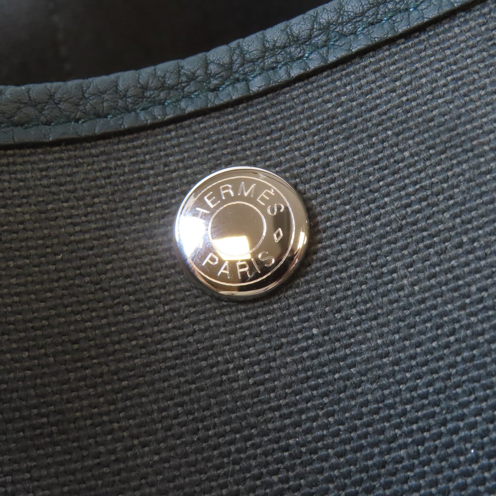 HERMES Negonda皮革/Militaire/帆布Garden Party PM銀扣手挽袋Rousseau/Cypres/綠色