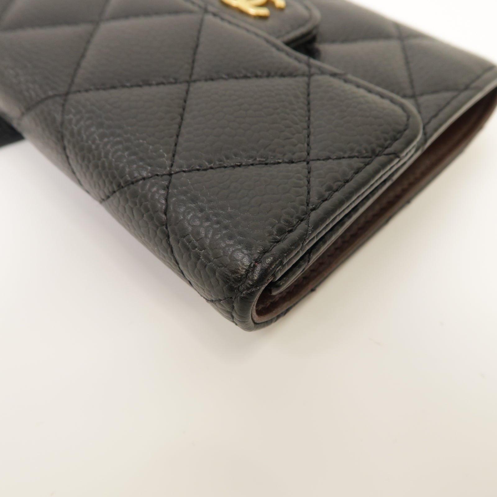 CHANEL 菱格Caviar皮革Classic Small Flap Wallet金扣錢包黑色