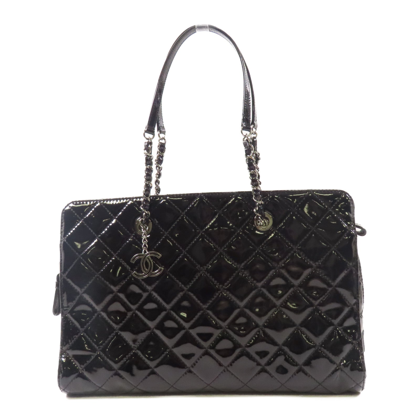 CHANEL 漆皮皮革Shoulder Tote銀扣肩背袋/手挽袋