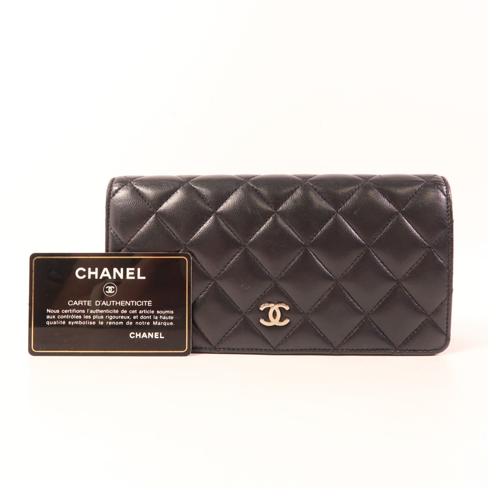 CHANEL 羊皮皮革Long Wallet銀扣長錢包