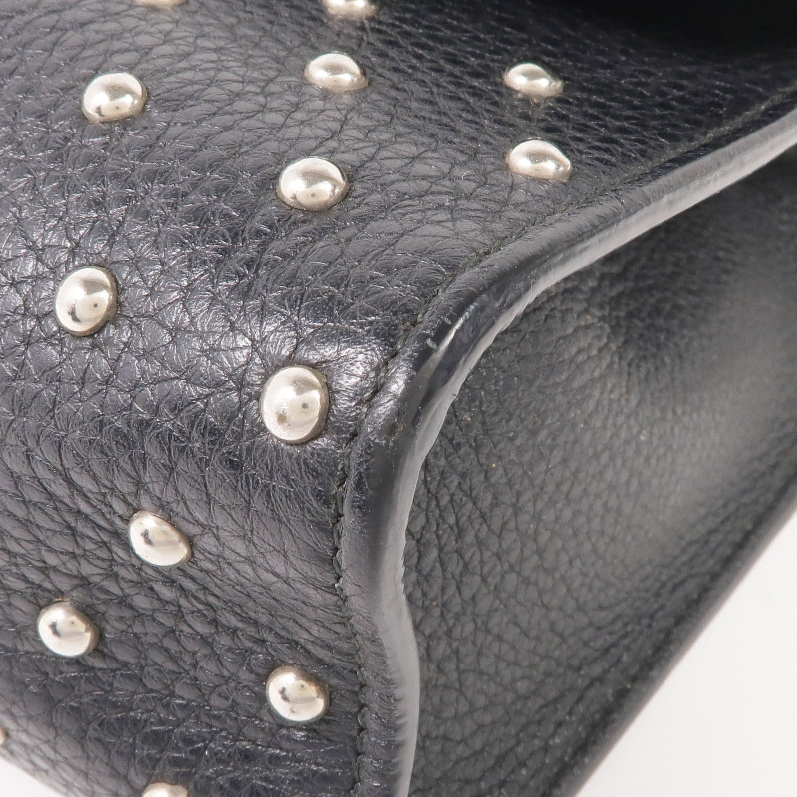 GUCCI 牛皮皮革Stud Bamboo Shoulder Bag銀扣鏈帶肩背袋