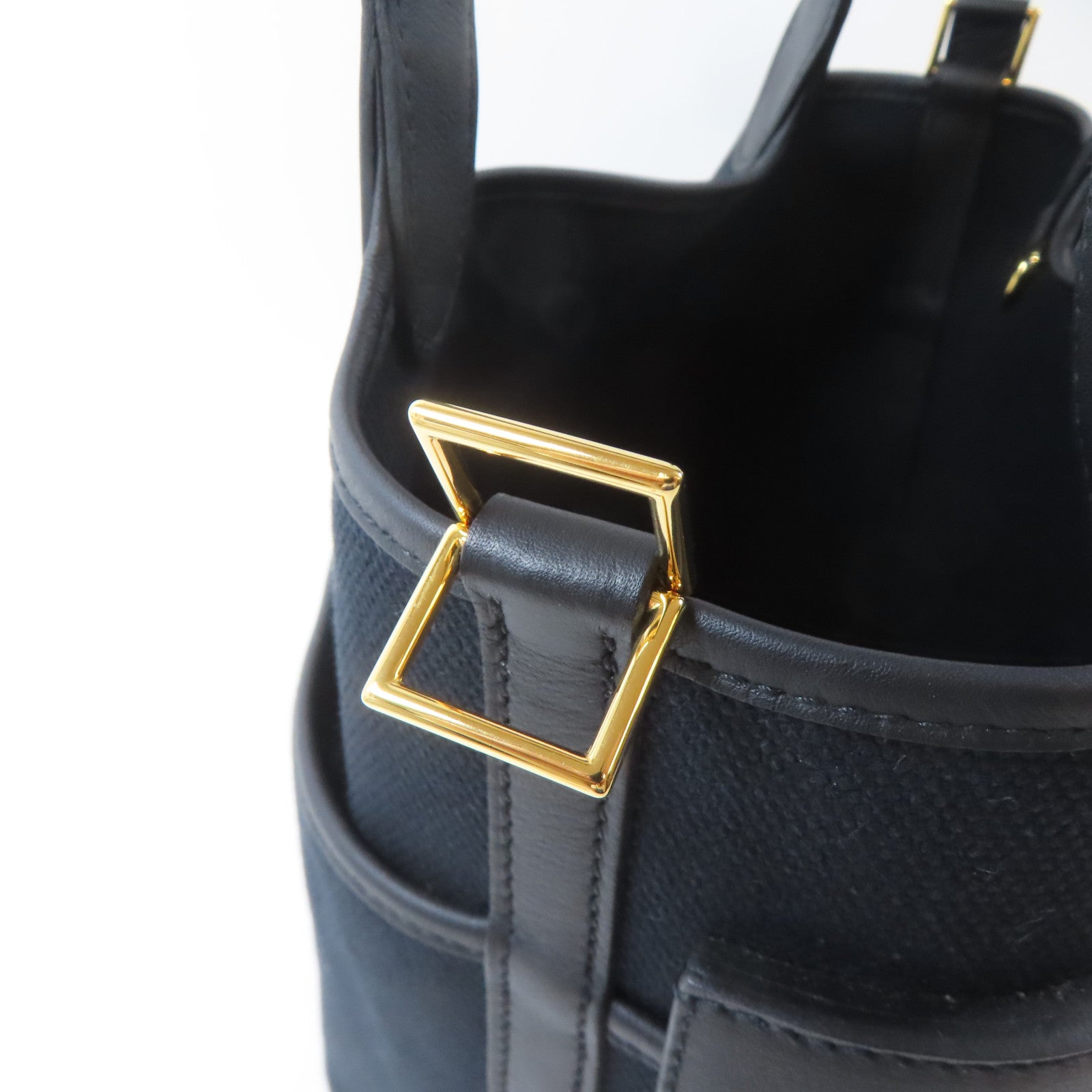 HERMES 帆布Picotin Cargo PM金扣手挽袋Noir/黑色