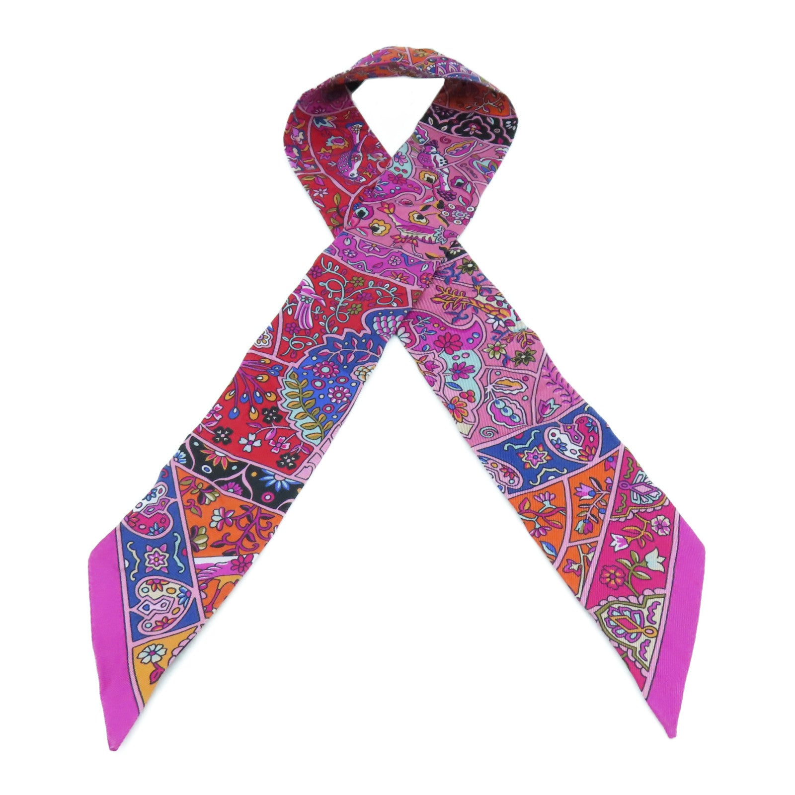HERMES 【激減優惠】絲質Twilly Scarf絲巾紅色/粉紅色