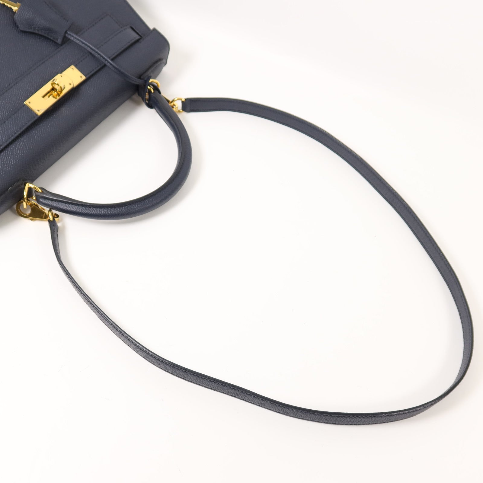 HERMES Epsom皮革Kelly 28金扣手挽肩背兩用袋Blue IndigoBlue Indigo