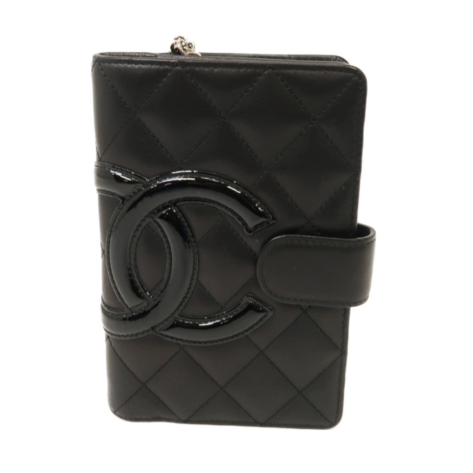 CHANEL 菱格牛Cambon Wallet銀扣錢包黑色/粉紅色