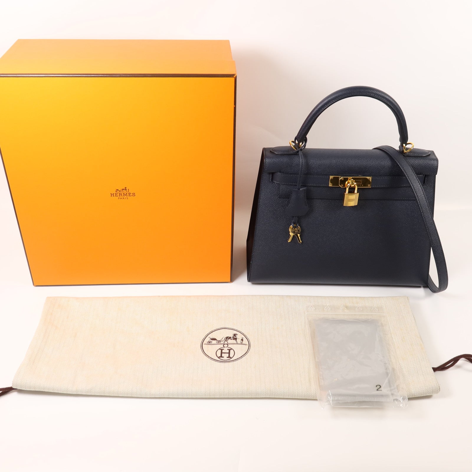 HERMES Epsom皮革Kelly 28金扣手挽肩背兩用袋Blue IndigoBlue Indigo
