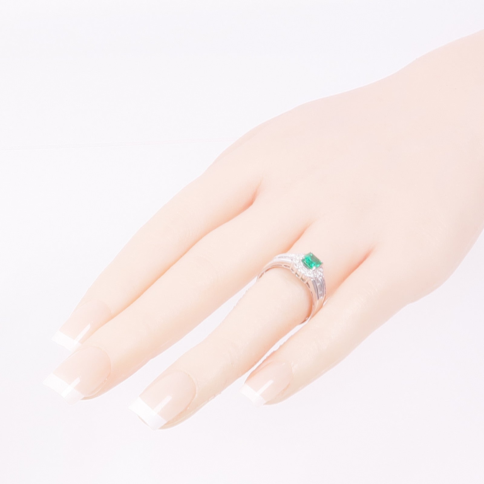 JEWELRY 【激減優惠】PT900鉑金Emerald Diamond Ring綠寶石/鑽石戒指US#7