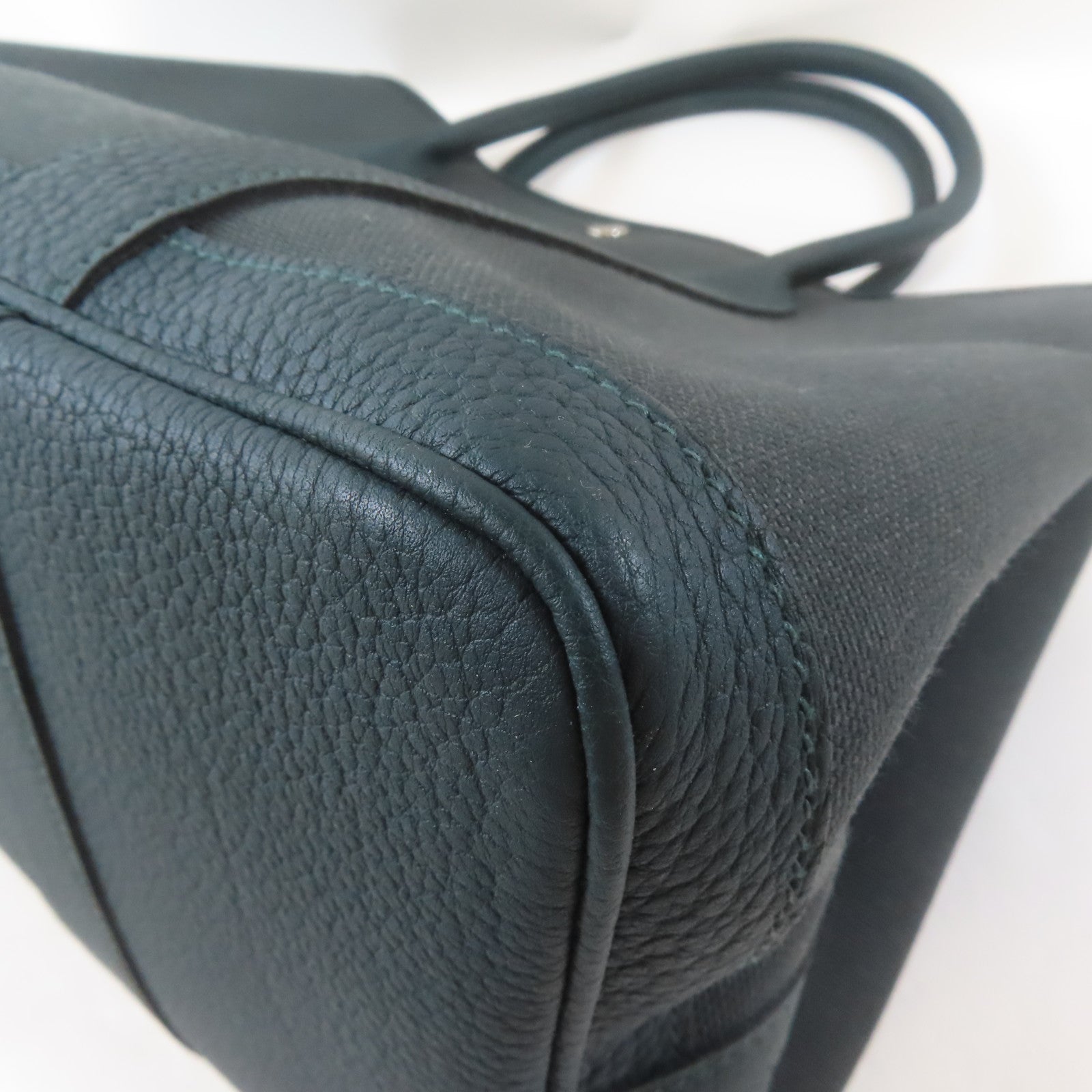 HERMES Negonda皮革/Militaire/帆布Garden Party PM銀扣手挽袋Rousseau/Cypres/綠色