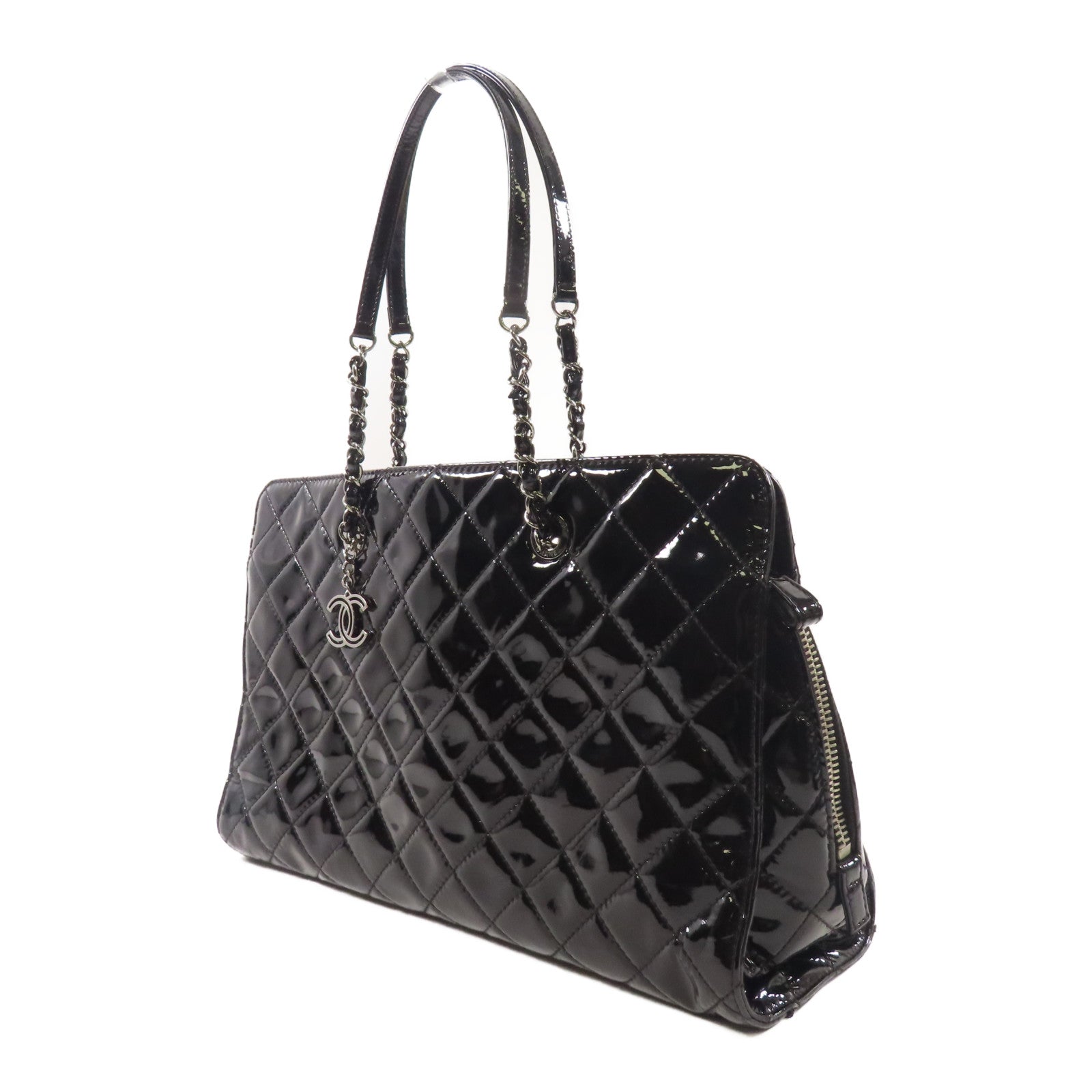 CHANEL 漆皮皮革Shoulder Tote銀扣肩背袋/手挽袋