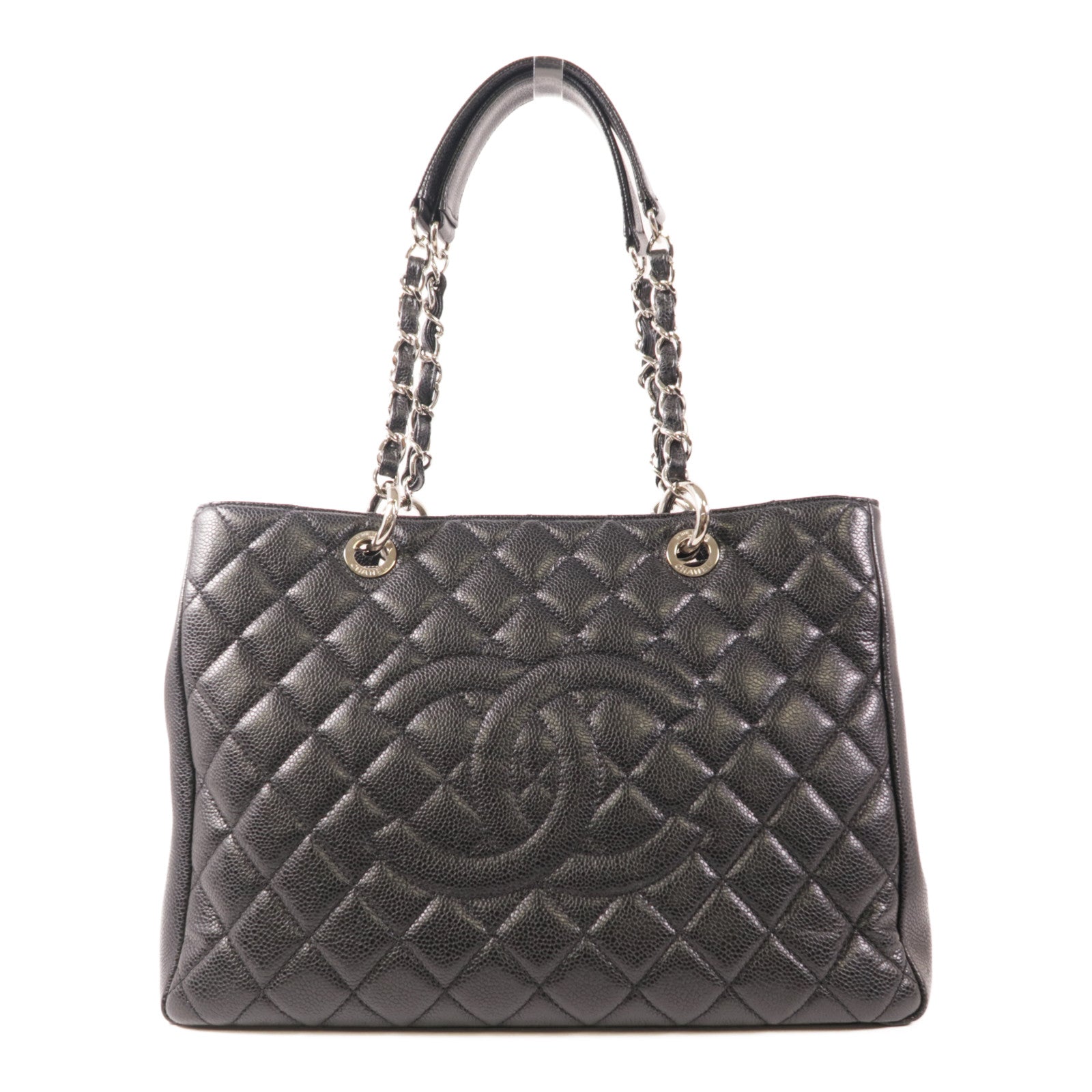 CHANEL 【激減優惠】牛皮皮革GST Grand Shopping Tote Bag銀扣鏈帶肩背袋