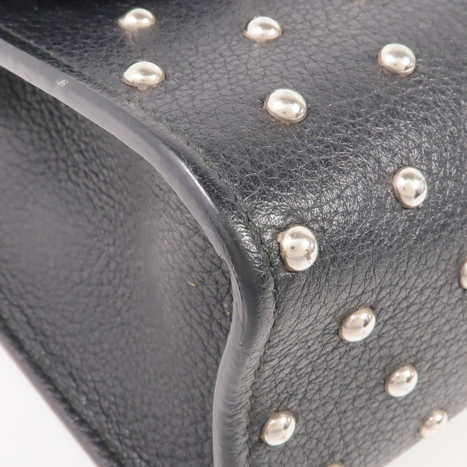 GUCCI 牛皮皮革Stud Bamboo Shoulder Bag銀扣鏈帶肩背袋