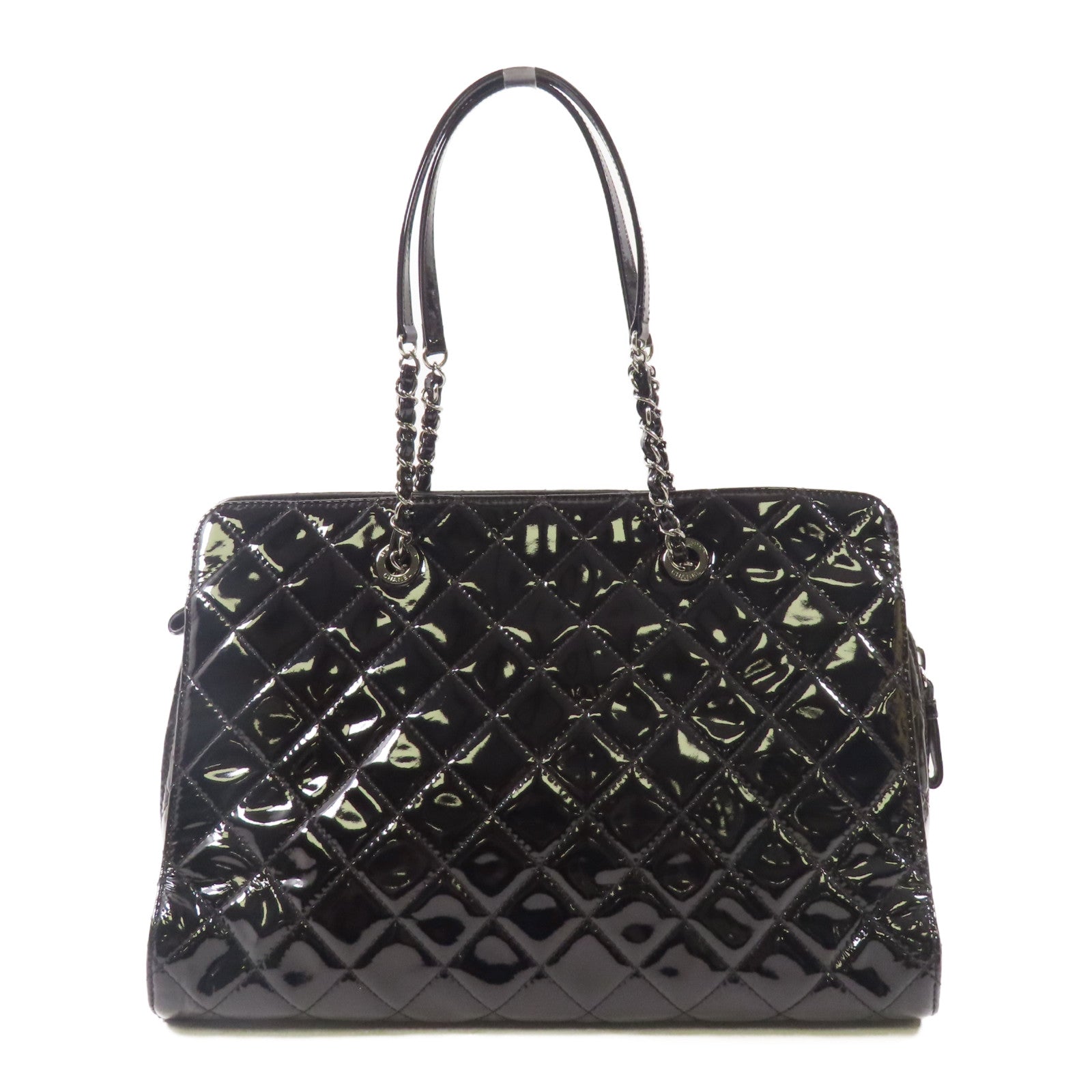 CHANEL 漆皮皮革Shoulder Tote銀扣肩背袋/手挽袋