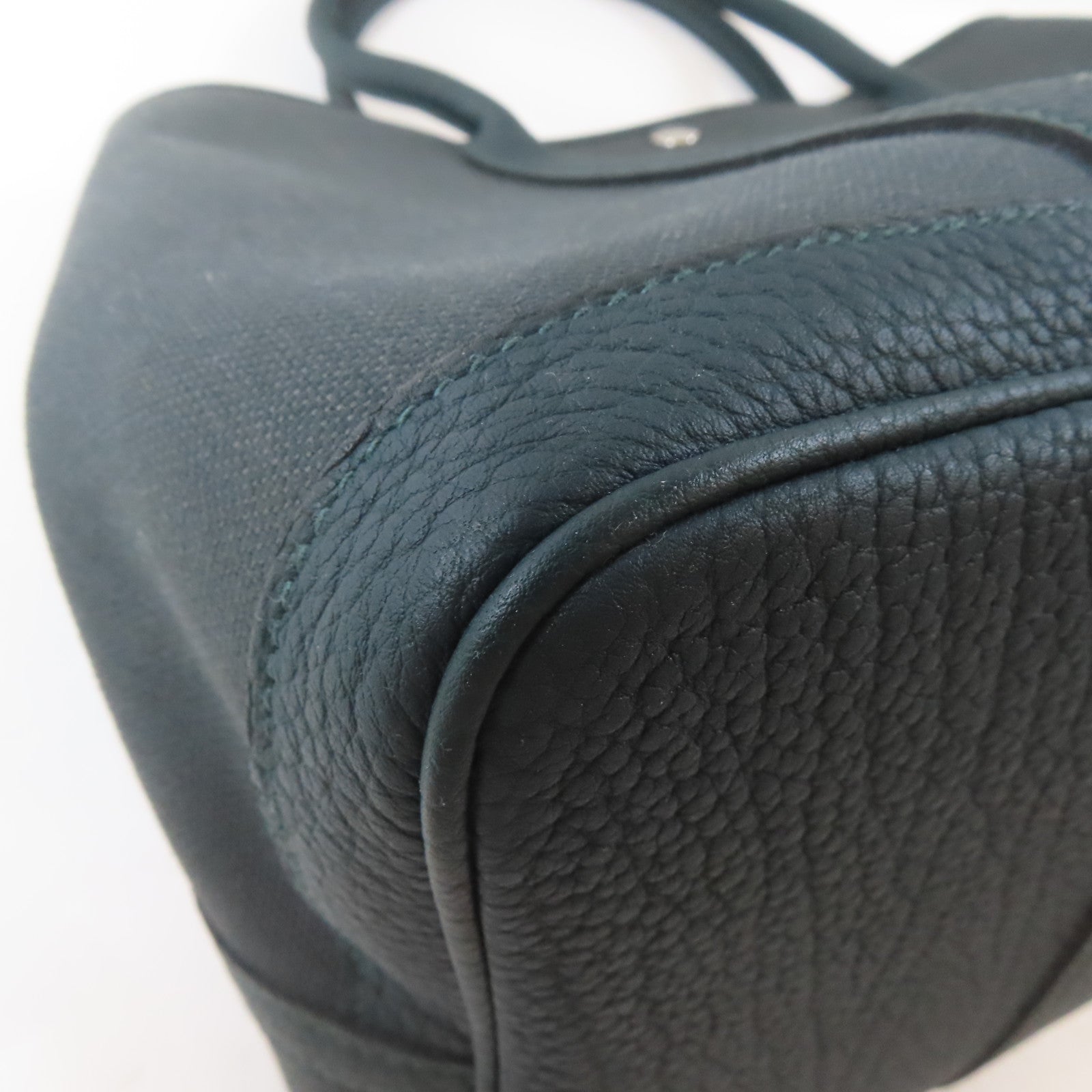 HERMES Negonda皮革/Militaire/帆布Garden Party PM銀扣手挽袋Rousseau/Cypres/綠色