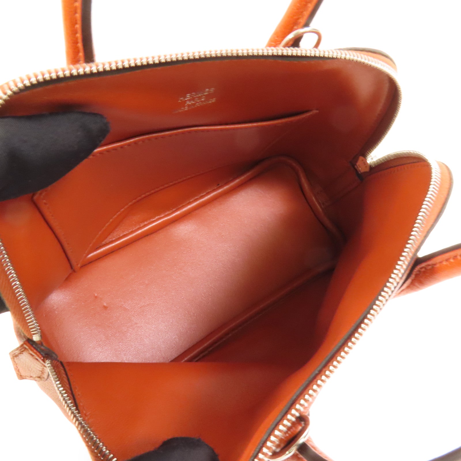 HERMES Chevre皮革Mini Bolide銀扣手挽肩背兩用袋Cuivre