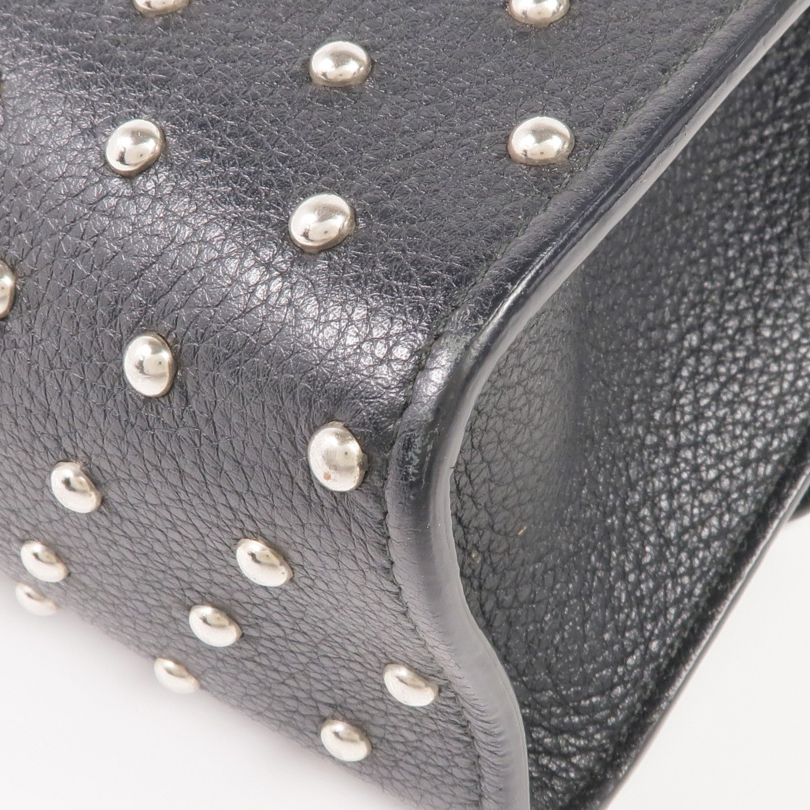 GUCCI 牛皮皮革Stud Bamboo Shoulder Bag銀扣鏈帶肩背袋