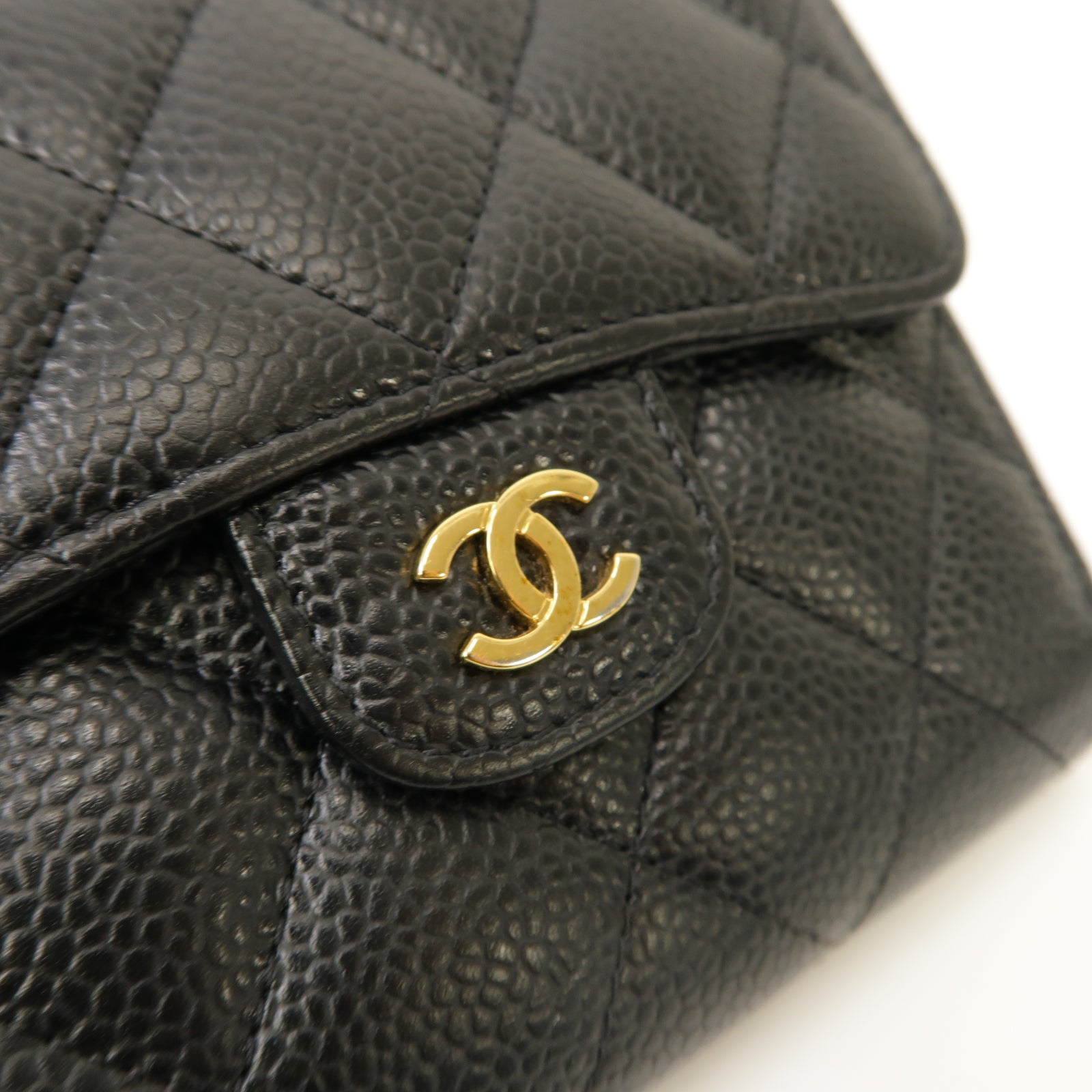 CHANEL 菱格Caviar皮革Classic Small Flap Wallet金扣錢包黑色