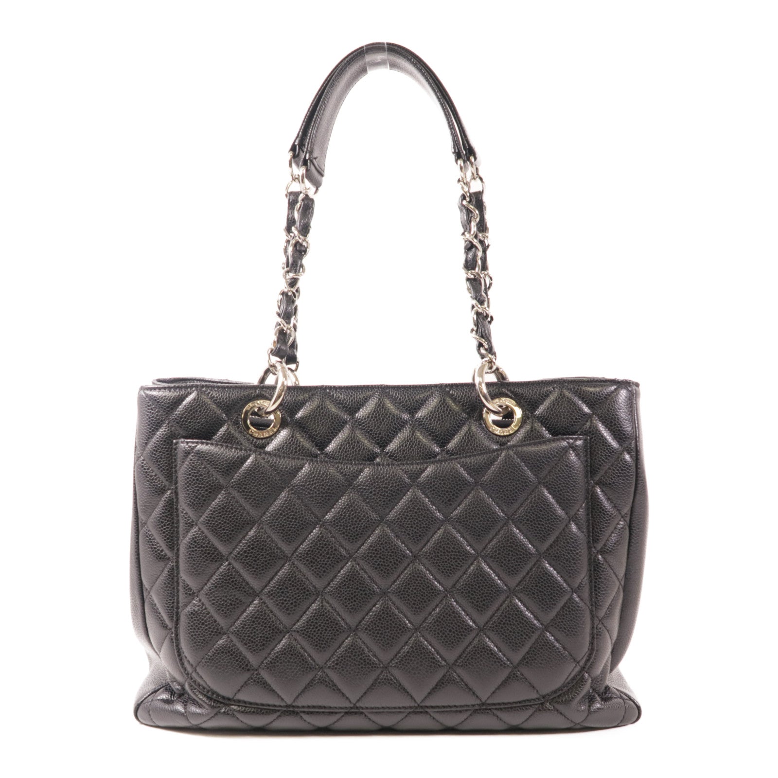 CHANEL 【激減優惠】牛皮皮革GST Grand Shopping Tote Bag銀扣鏈帶肩背袋