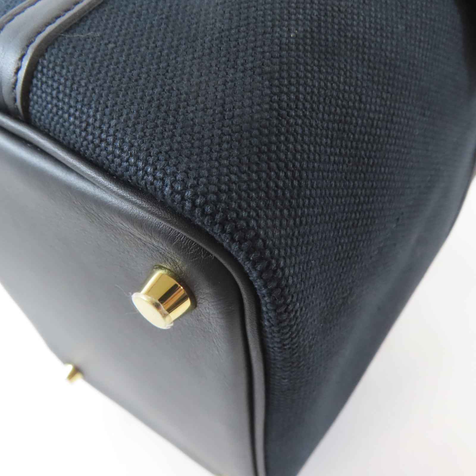 HERMES 帆布Picotin Cargo PM金扣手挽袋Noir/黑色