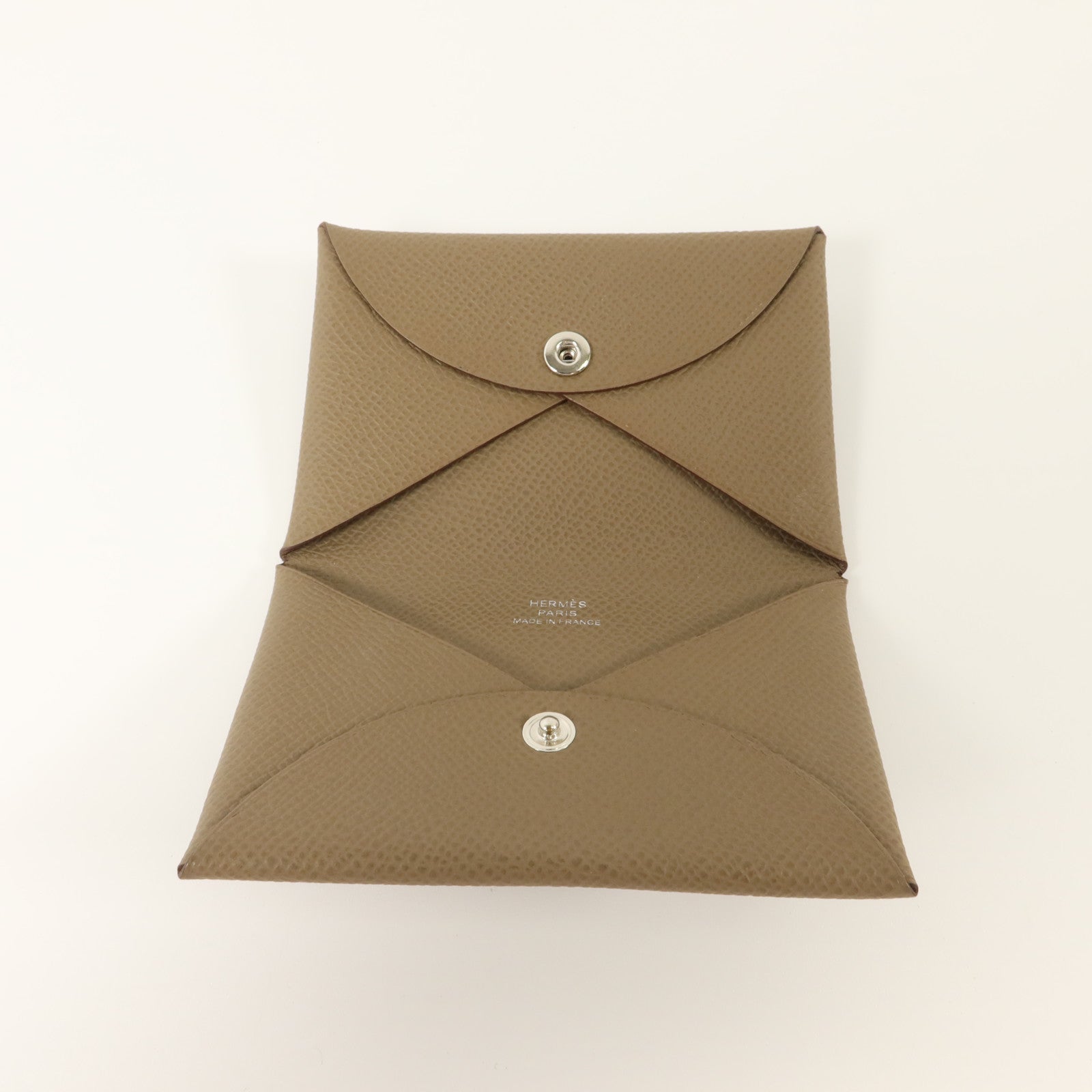 HERMES Epsom皮革Calvi Card Case卡片套Etoupe