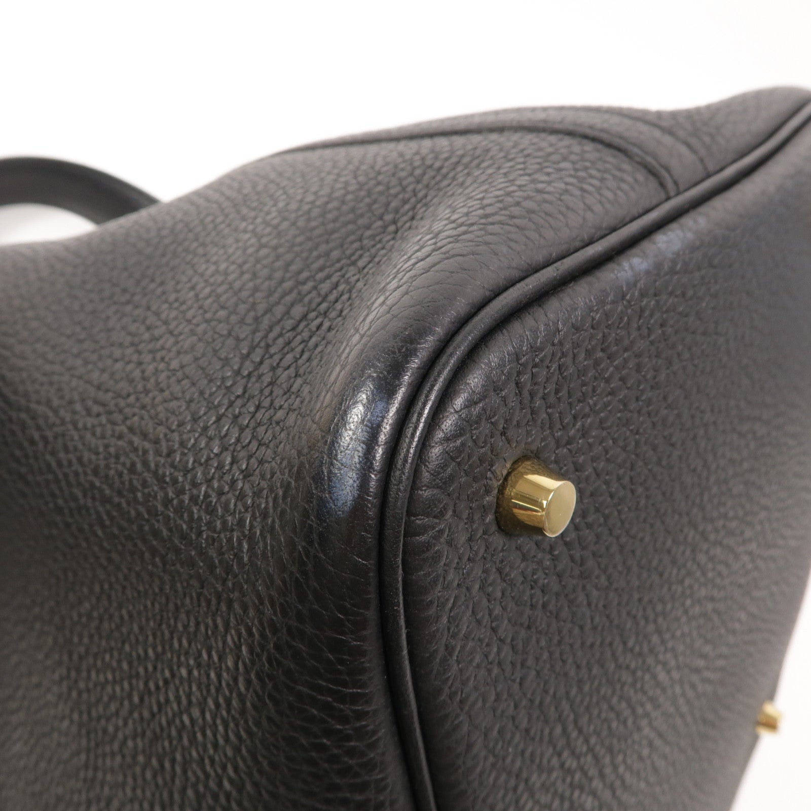 HERMES Clemence皮革Picotin MM扣手挽袋Noir