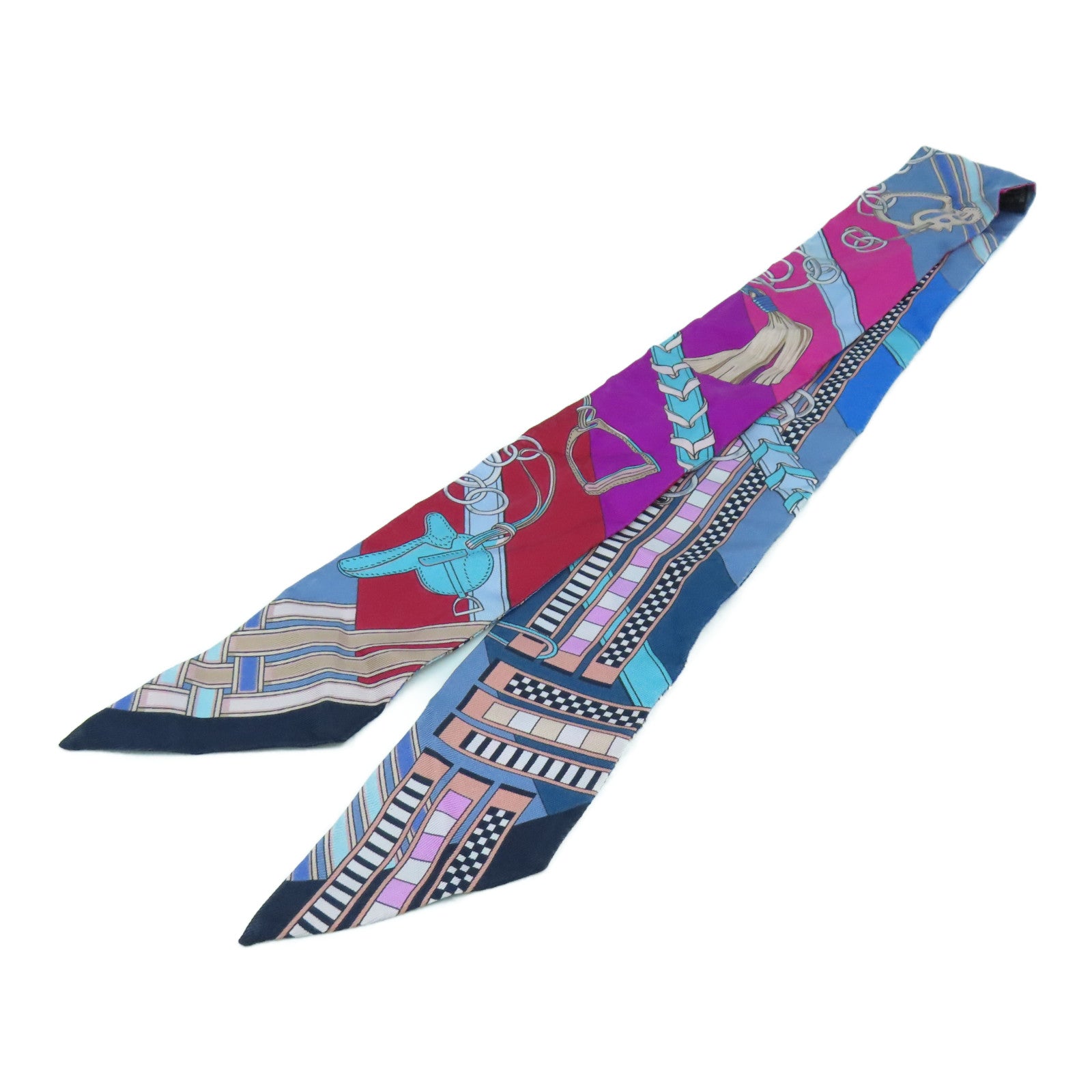 HERMES 【激減優惠】絲質Twilly Scarf絲巾藍色/紅色