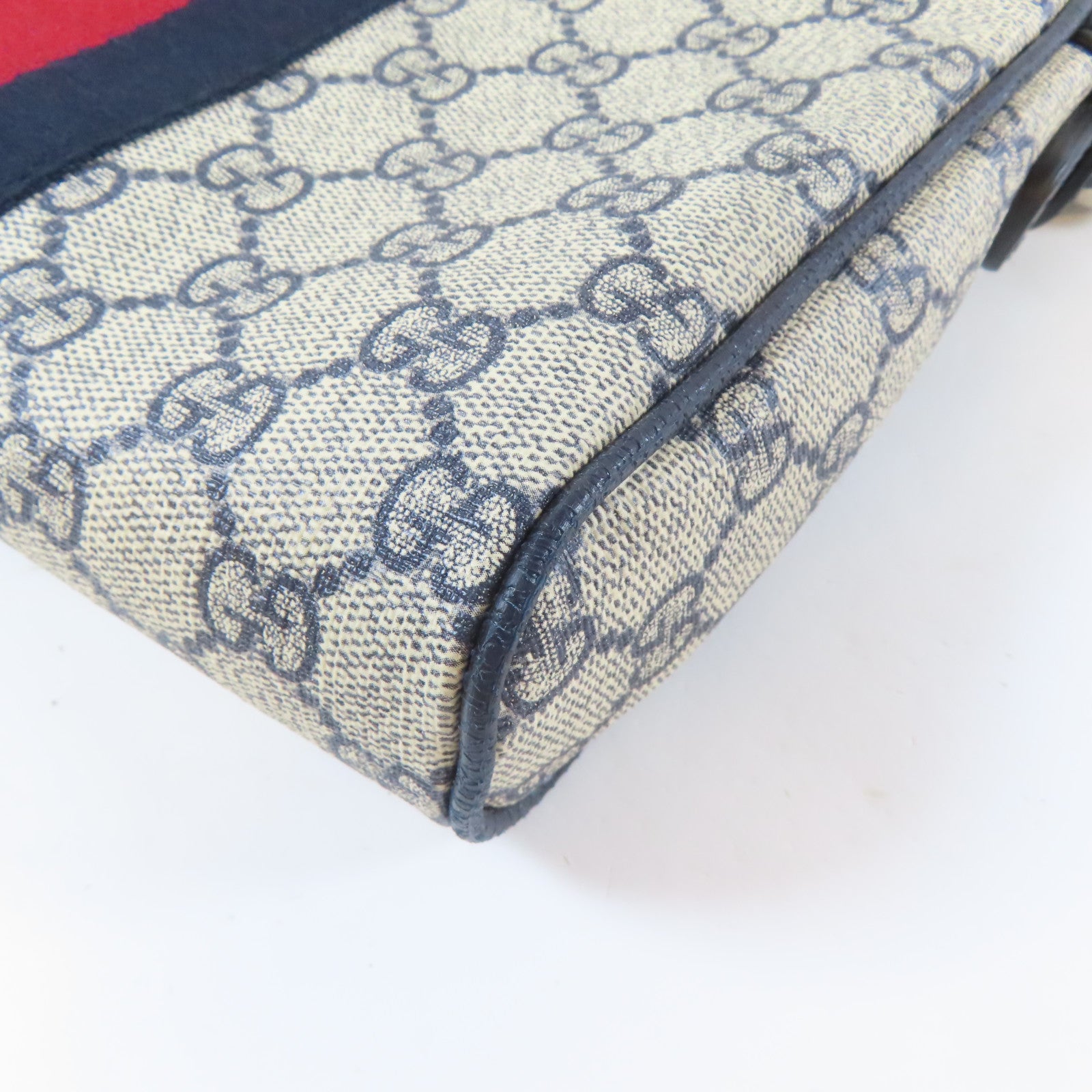 GUCCI 塗層帆布Shoulder Bag銀扣肩背袋啡色/深藍色