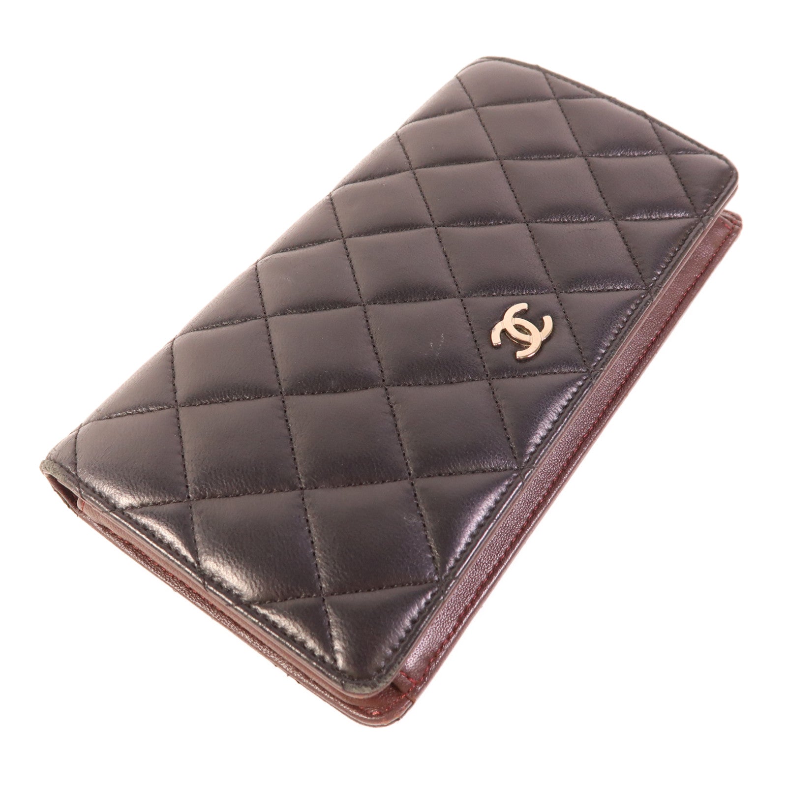 CHANEL 羊皮皮革Long Wallet銀扣長錢包