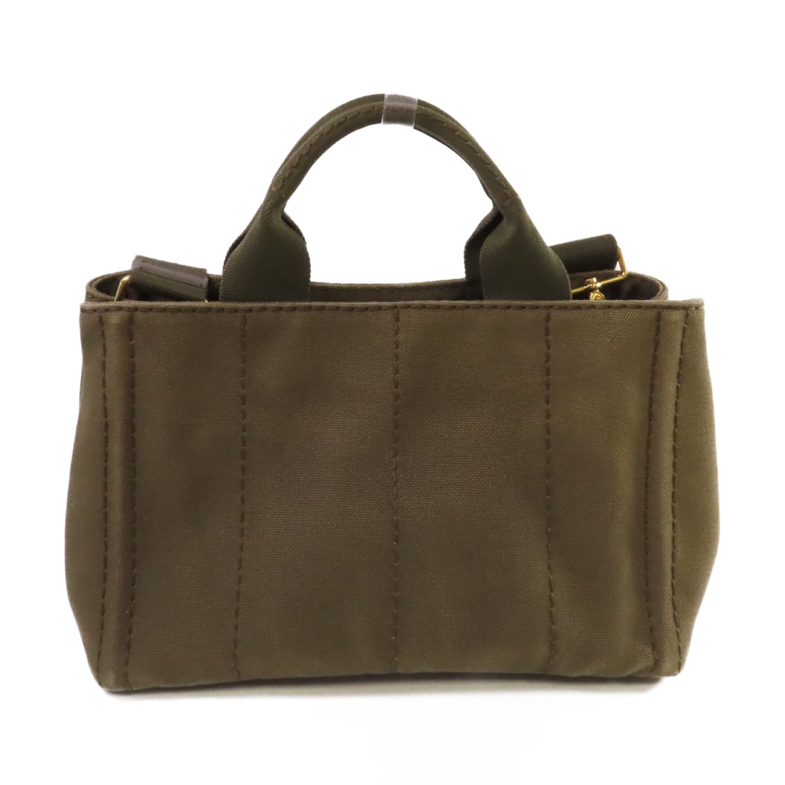 PRADA 帆布Canapa Shoulder Bag金扣手挽肩背兩用袋軍綠色