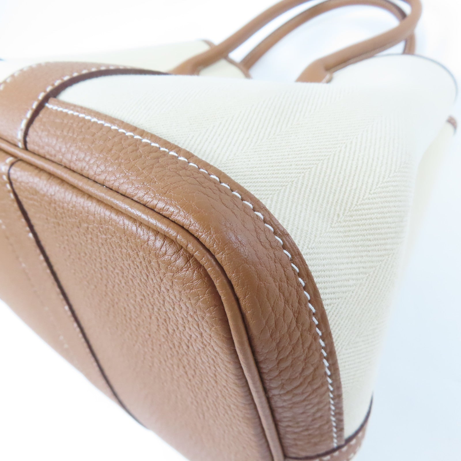 HERMES 帆布Garden Party PM銀扣手挽袋Gold/啡色
